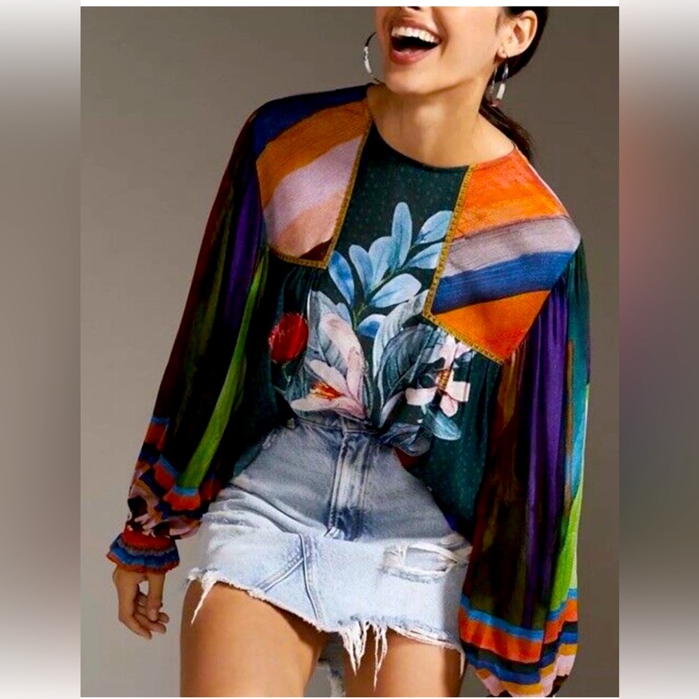 Anthropologie Blink BL-NK Floral Multicolor Top sz M